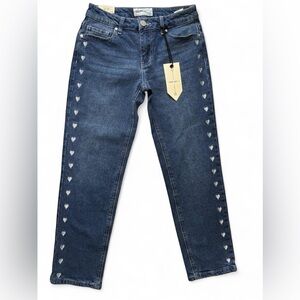 Banjara Straight Leg Jeans Heart Studded Denim Blue Size 3/25 NWT